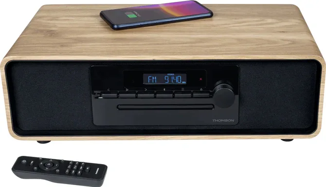 Microcadena Thomson MIC123BT Bluetooth CD/USB/FM 60 W Madera y negro