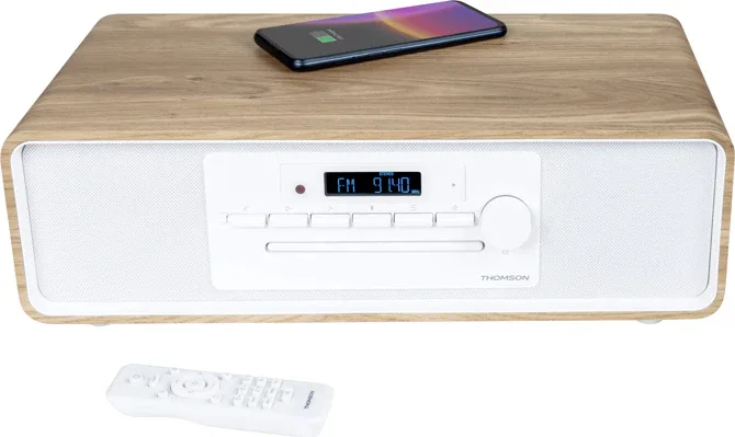 Microcadena Thomson MIC121BT Bluetooth CD/USB/FM 60 W Madera y blanco