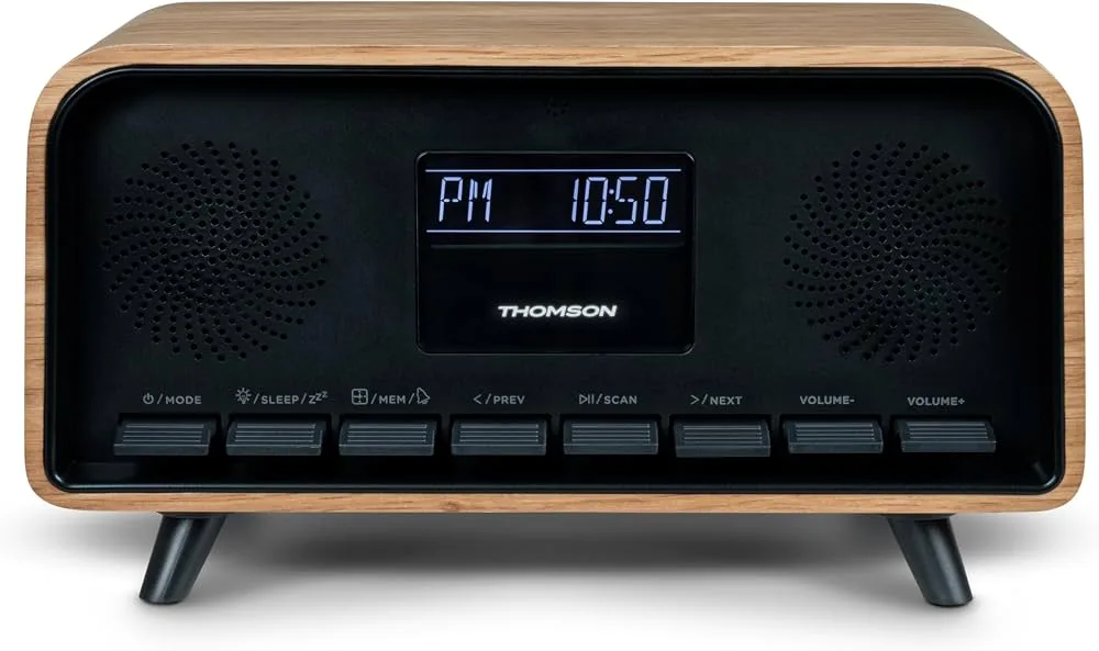 Radio despertador retro Thomson CT600 con altavoz Bluetooth 30 W Madera