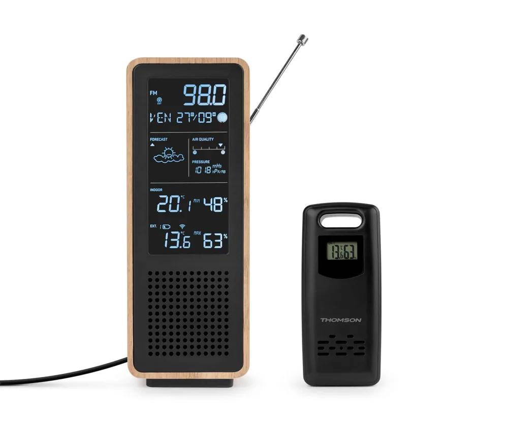 Altavoz Bluetooth con estación meteorológica Thomson WS102TBK 15 W Madera y negro