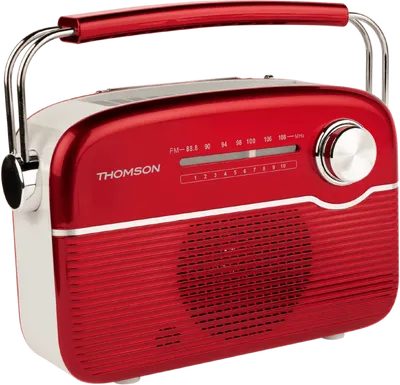 Radio retro Thomson RTS450BTR FM con altavoz Bluetooth y carga solar Rojo y blanco