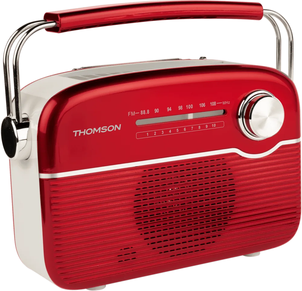 Radio retro Thomson RTS450BTR FM con altavoz Bluetooth y carga solar Rojo y blanco