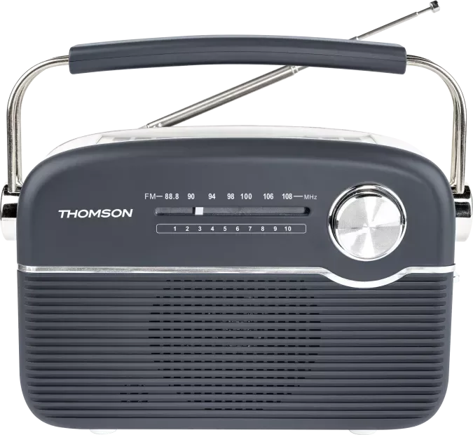Radio retro Thomson RTS450BTG FM con altavoz Bluetooth y carga solar Gris y blanco