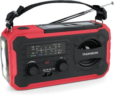 Radio de emergencia Thomson RT280R AM/FM con batería externa 8000 mAh Rojo y negro