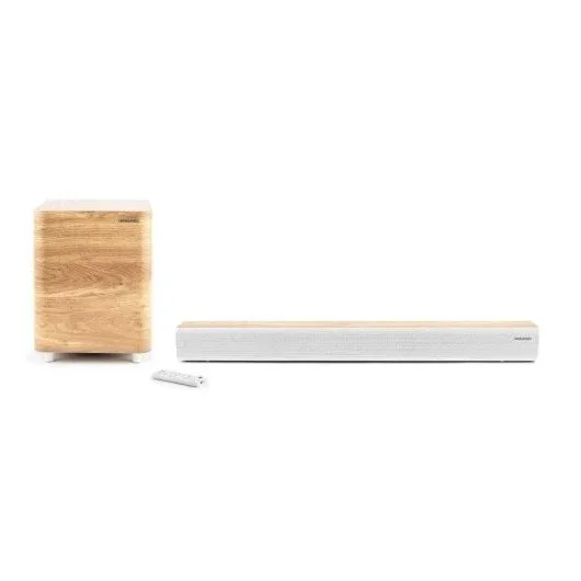 Barra de sonido Thomson SB400BTWSWH con subwoofer inalámbrico 300 W Madera y blanco