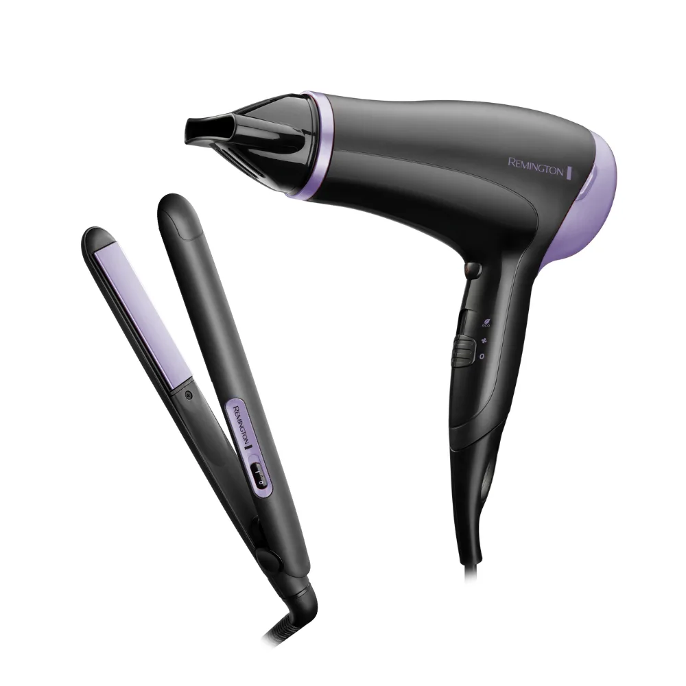 Set de secador y plancha de pelo Remington D3016GP Negro
