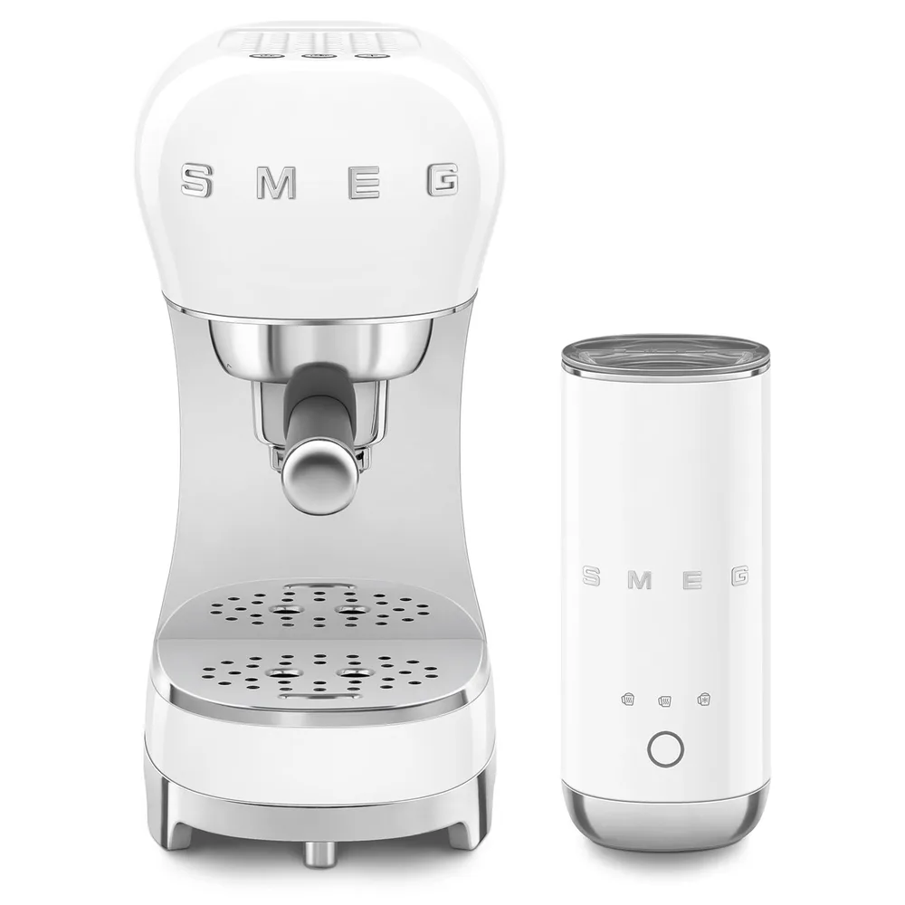 SMEG ESPRESSO COFFEE MACHINE 50'STYLE WHITE ECF12WHEU + MFF02
