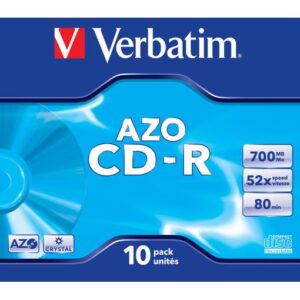 'VERBATIM CD-R AZO 700MB 52X 10 PACK JEWEL CASE CRYSTAL SURFACE 43327'