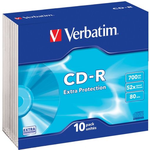'VERBATIM CD-R 700MB 52X 10 PACK SLIM CASE SEXTRA PROTECTION SURFACE 43415'