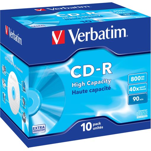 'VERBATIM CD-R 800MB 40X 10 PACK JEWEL CASE EXTRA PROTECTION SURFACE 43428'