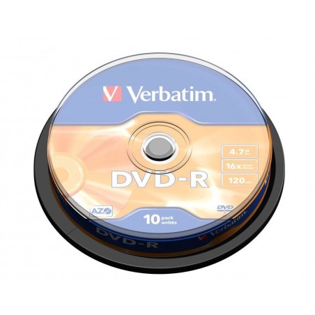 'VERBATIM DVD-R 4.7GB, 16X 10 PACK SPINDLE MATT SILVER SURFACE 43523'