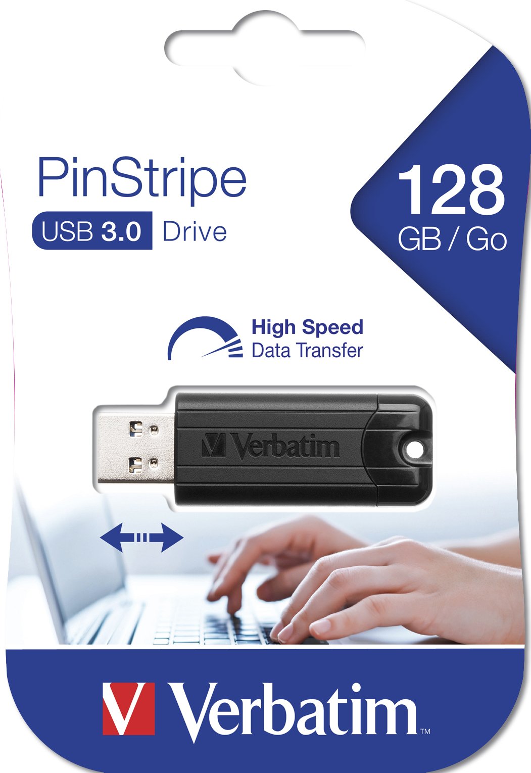 'VERBATIM PENDRIVE PINSTRIPE 128GB HIGH SPEED RETRACTIL USB 3.2 BLACK'