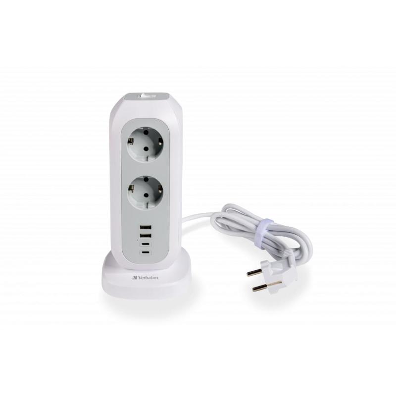 'VERBATIM POWER STRIP WITH 11 SOCKETS WITH SWITCH CABLE 2 M + 2 UBS-C AND 2 USB-A WHITE 49547'