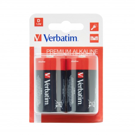 'VERBATIM ALKALINE D LR20 BATTERIES 2 PCS PACK 49923'