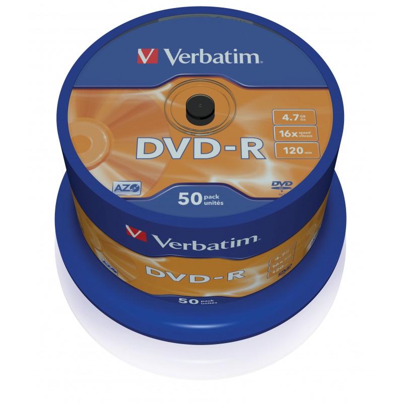 'VERBATIM DVD-R 4.7GB 16X 50 PACK SPINDLE MATT SILVER SURFACE 43548'
